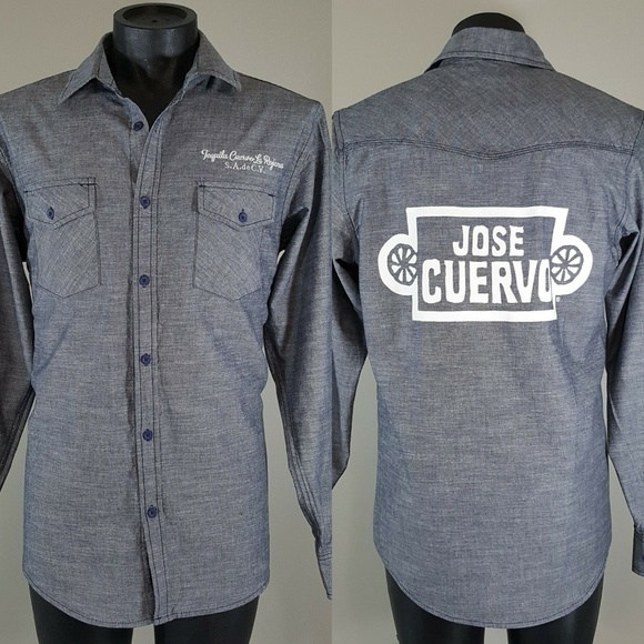 Jose Cuervo Work Shirt M Men Blue Tequila Button Down Long Sleeve Western Cowboy - Picture 1 of 8